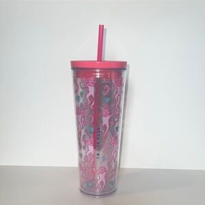 NWT Starbucks+ROLLER Rabbit Pink Monkey Heart Cold Cup Tumbler Venti 24Oz Straw